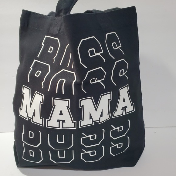 Handbags - Mama Graphic Canvas Tote Bag Black White Collegiate Block Letter Eco Friendly